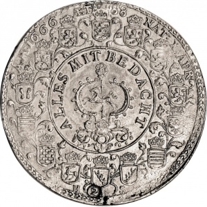 Аверс монеты Брауншвейг-Вольфенбюттель, 2 талера, 1666, 88-й день рождения Августа II