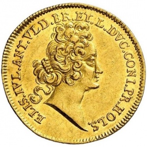 Аверс монеты Брауншвейг-Вольфенбюттель, 1 дукат, 1704, Смерть Елизаветы Юлианы, жены Антона Ульриха