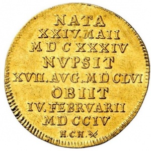 Реверс монеты Брауншвейг-Вольфенбюттель, 1 дукат, 1704, Смерть Елизаветы Юлианы, жены Антона Ульриха