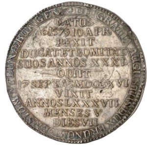 Аверс монеты Брауншвейг-Вольфенбюттель, 6 талеров, 1666, Смерть Августа II