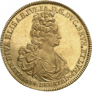 Аверс монеты Брауншвейг-Вольфенбюттель, 10 дукатов, 1704, Смерть Елизаветы Юлианы, жены Антона Ульриха