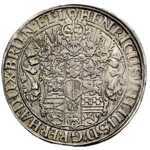 Аверс монеты Брауншвейг-Вольфенбюттель, 1 талер, 1602-1603, Святой держит крест, смотрит влево