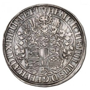 Аверс монеты Брауншвейг-Вольфенбюттель, 1 талер, 1604-1605, Святой держит крест, смотрит влево