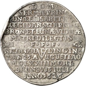Реверс монеты Брауншвейг-Вольфенбюттель, 1 талер, 1626, Смерть его матери Элизабет