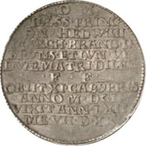 Реверс монеты Брауншвейг-Вольфенбюттель, 2 талера, 1602, Смерть Хедвига фон Бранденбург