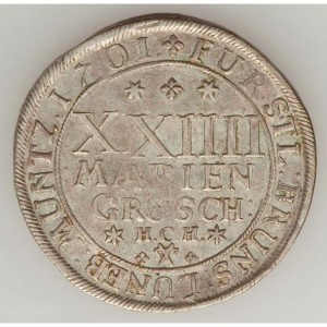 Реверс монеты Брауншвейг-Вольфенбюттель, 24 мариенгроша, 1694-1705, Лошадь на аверсе