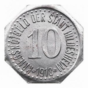 Реверс монеты Город Хильдесхайм, 10 пфеннигов, 1918, Диаметр 20,6 мм