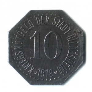 Реверс монеты Город Хильдесхайм, 10 пфеннигов, 1918, Диаметр 21,3 мм
