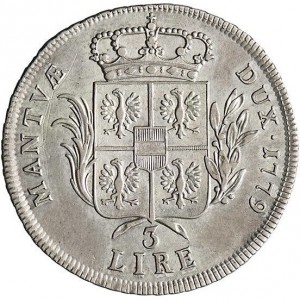 Реверс монеты Мантуя, 3 лиры, 1779