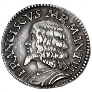 Аверс монеты Мантуя, 1 тестоне, 1484, Горнило на реверсе