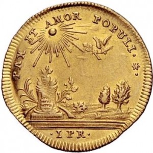 Реверс монеты Герцогство Вюртемберг, 1 дукат, 1749, Свадьба Карла Евгения с Елизаветой Фридерикой Софией
