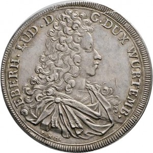 Аверс монеты Герцогство Вюртемберг, 1 талер, 1694, Герб между пальмовыми ветвями