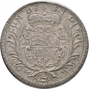 Реверс монеты Герцогство Вюртемберг, 1 талер, 1694, Герб между пальмовыми ветвями