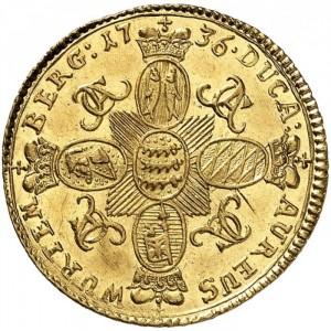 Реверс монеты Герцогство Вюртемберг, 1 дукат, 1736, Большой бюст на аверсе