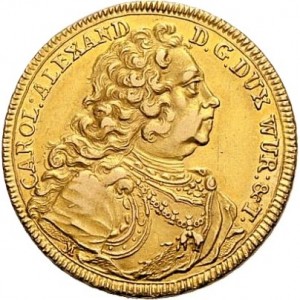 Аверс монеты Герцогство Вюртемберг, 1 каролин, 1734, Небольшой бюст на аверсе