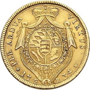 Реверс монеты Герцогство Вюртемберг, 1 каролин, 1734, Средний бюст на аверсе
