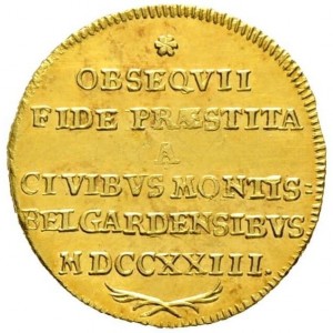 Реверс монеты Герцогство Вюртемберг, 1 голдгульден, 1723, Клятва верности Момпельгарду