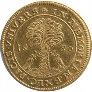 Реверс монеты Герцогство Вюртемберг, 2 дуката, 1650, In Memoriam Exec Pacis Univers