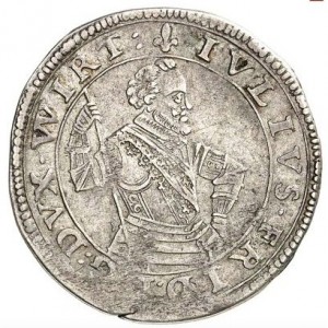Аверс монеты Герцогство Вюртемберг, 15 крейцеров, 1632, Фигура в половину длины смотрит вправо