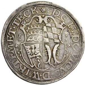 Аверс монеты Герцогство Вюртемберг, 60 крейцеров, 1572, Дата на аверсе разделена на 4 части "1 5 7 Z"