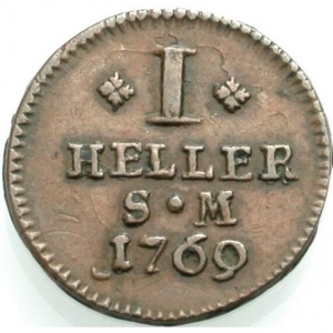 Реверс монеты Город Эрфурт, 1 геллер, 1769, Оружие на ветках