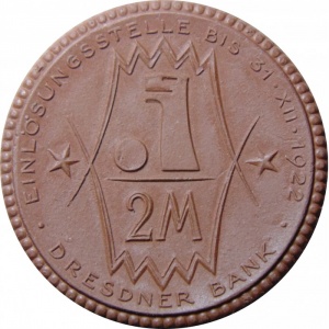Аверс монеты Город Эрфурт, 2 марки, 1922, Частный выпуск - Производитель сигарет. Без позолоты