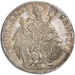 Реверс монеты Город Люцерн, 1 талер, 1714, Слово "SANCTVS" справа