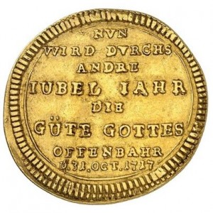 Реверс монеты Регенсбург, 1 дукат, 1717, 200 лет Реформации