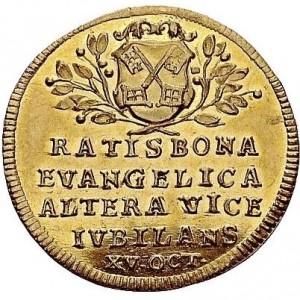 Аверс монеты Регенсбург, 1 дукат, 1742, 200 лет Реформации
