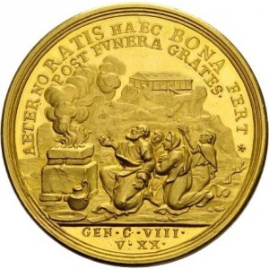 Реверс монеты Регенсбург, 10 дукатов, 1714, Конец эпидемии чумы