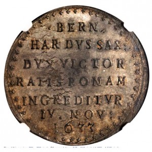 Реверс монеты Регенсбург, 1 талер, 1633, Завоевание Регенсбурга герцогом Бернхардом Саксонским