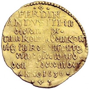 Реверс монеты Регенсбург, 1 дукат, 1636, Коронация Фердинанда III