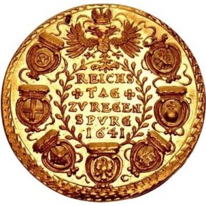 Реверс монеты Регенсбург, 4 дуката, 1641, Заседание рейхстага правителей Священной Римской империи