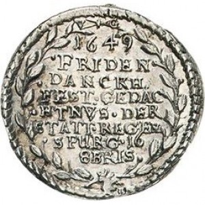 Реверс монеты Регенсбург, 1 дукат, 1649, Празднование окончания 30 летней войны /FRIDEN/