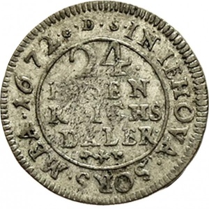 Реверс монеты Померания, 1/24 талера, 1672