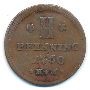 Реверс монеты Трир, 2 пфеннига, 1757-1762