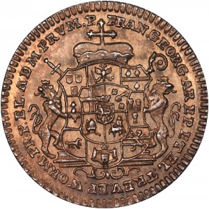 Аверс монеты Трир, 1/32 талера, 1756, Смерть архиепископа. Львы на аверсе
