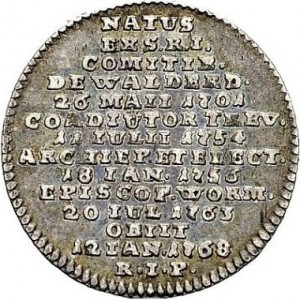 Реверс монеты Трир, 1/32 талера, 1768, Смерть архиепископа. Без львов на аверсе