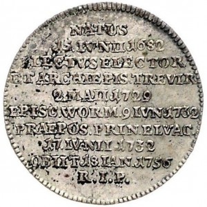 Реверс монеты Трир, ⅛ талера, 1756, Смерть архиепископа