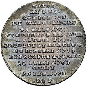 Реверс монеты Трир, ⅛ талера, 1768, Смерть архиепископа