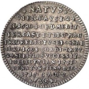 Реверс монеты Трир, ¼ талера, 1715, Смерть архиепископа. Надпись в 10 строк на реверсе