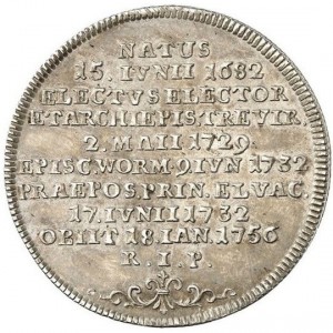 Реверс монеты Трир, ½ талера, 1756, Смерть архиепископа