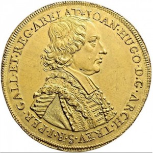 Аверс монеты Трир, 10 дукатов, 1702, Портрет и герб без круга