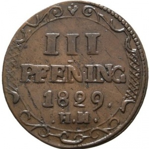 Реверс монеты Висмар, 3 пфеннига, 1829-1830