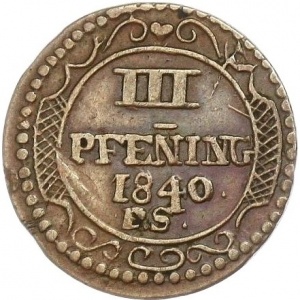 Реверс монеты Висмар, 3 пфеннига, 1840