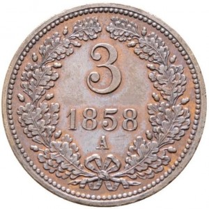 Реверс монеты Австрийская империя, 3 крейцера, 1858, 3 крейцера