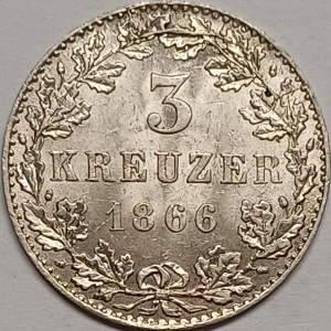 Реверс монеты Вольный город Франкфурт, 3 крейцера, 1866