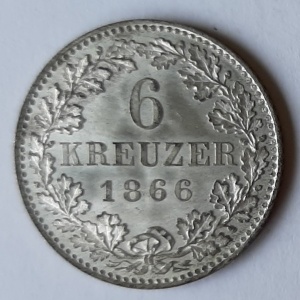 Реверс монеты Вольный город Франкфурт, 6 крейцеров, 1866