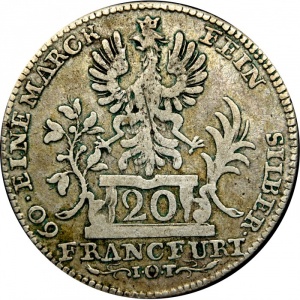 Аверс монеты Вольный город Франкфурт, 20 крейцеров, 1763-1764