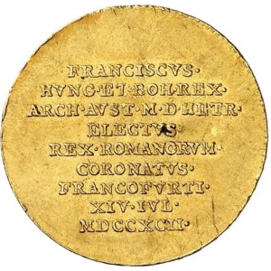 Аверс монеты Вольный город Франкфурт, ¾ дуката, 1792, Коронация Франца II